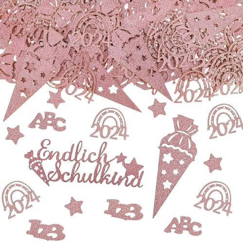 Goldenland Schulkind 2024 Konfetti 100 Stück, Einschulung Konfetti Deko, Tischdeko Schulkind Streudeko, Einschulung Deko Groß, Schulkind Deko für Schulanfang Junge und Mädchen Rosegold von Goldenland