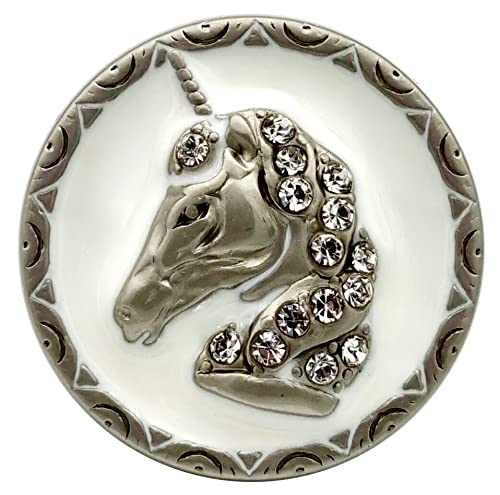 Goldgöre 5 Metall Knöpfe silbern Einhorn mit weißem Strass 25 mm mit Öse zum Annähen von Goldgöre