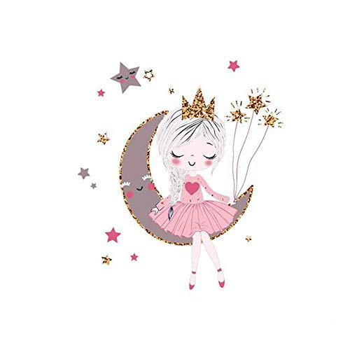 Goldkindzauber DIY Aufbuegler Patch Sticker Applikation Prinzessin Mond Herz Sterne Niedlich Aufnaeher Kleidung Patches Zum Aufbügeln von Goldkindzauber