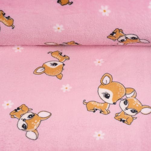 Stoff Kuschelfleece Rehkitz rosa Meterware | Plüschstoff weich Rehe | Kuschelstoff zum Nähen von Goldschmidt