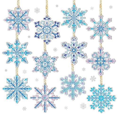 Goldyida 12 Stück Schneeflocke Diamant Malerei 5D DIY Diamant Malerei Schlüsselanhänger Diamond Painting Anhänger Weihnachten Strass Malerei Diamond Painting Kinder Anhänger (A) von Goldyida