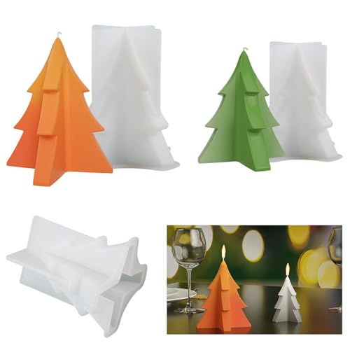 Goldyida 2 Stück 3D Weihnachtsbaum Kerzenform Silikon Kerzen Gießform Weihnacht DIY Silikonform Gießformen Silikonform Kerzen Kerzenformen zum Gießen Seifenformen Kerzen Formen (A) von Goldyida