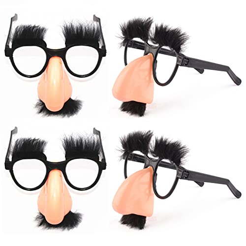 Goldyida 4 Stück Lustige Brillen mit Große Nase Lustige Maskenbrillen mit Schnurrbart Große Nase Lustige Brille mit Augenbrauen Und Schnurrbart Lustige Gesichter Partybrille Witzfigur für Kinder von Goldyida