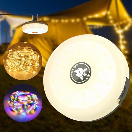 Golgner 3 in 1 Camping Lichterkette Aufrollbar 10M, Wasserdichte Tragbare LED Lichterkette, Verstaubare Lichterkette, USB Wiederaufladbare Lichterkette Camping, für Outdoor Camping Hof Dekor von Golgner