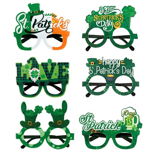 Golgner 6 Paar St. Patrick's Day Brillen, St. Patrick's Day Gläser, St. Patrick's Day Zubehör, Grüne Irische Kleeblatt Papierbrille, für Party Requisiten, Fasching, Karneval, Hochzeit von Golgner