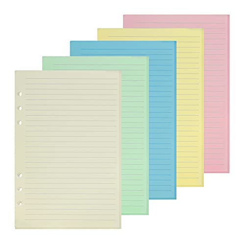 GOLRISEN A5 Refill Papier Nachfüllpapier A5 Füllpapier 6 Loch A5 Ringbuch Nachfüllpapier Liniert in 5 Farben A5 Refill papier Einlageblätter für A5 Terminplaner Notizbuch Planer (100 Blatt/200 Seiten) von GOLRISEN