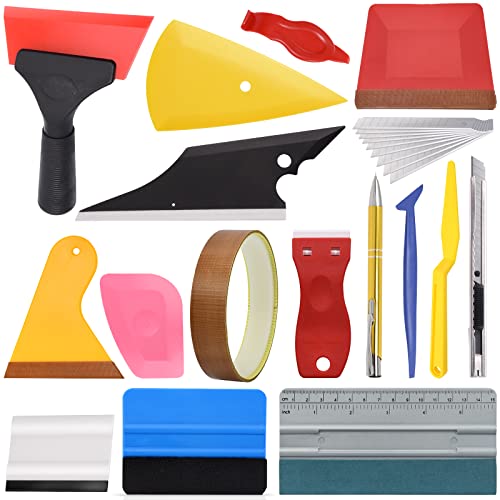 Gomake Auto Vinyl Werkzeug Kit Autofolie Rakel Set für Tönungsfolie Auto Wrap, Folien Werkzeug Set für Wrapping, Schaber, Filzrakel, Teflonband, Rakel, Cutter, Messer mit 10 Klingen, Folierungs von Gomake