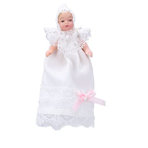 Gonetre Mini-Keramik-Babypuppe, Bewegliche Miniatur-Babypuppe mit Kleid, Puppenhaus-Zubehör für Kinderspielzeug von Gonetre