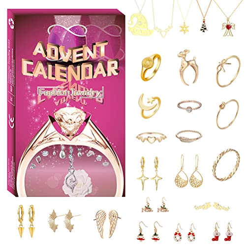 Schmuck Adventskalender 2024 Frauen Mädchen Teenager Adventskalender, Weihnachtsgeschenk für Frauen ihre Freundin Tochter, Weihnachts-Countdown Ohrringe Ring Halskette von Gonetre