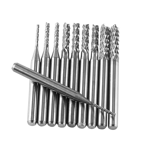 Wolframkarbid-Schaftfräser-Gravierbits, 10-teiliges Schneidwerkzeug-Set 1,0–3,0 Mm, Hohe Effizienz, Verschleißfestigkeit, Leiterplatten, Kunststoffe, Kupfer. Saubere und von Gonetre