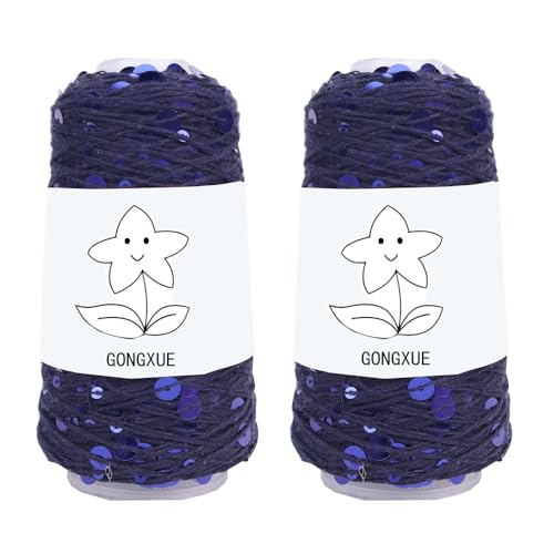 2 Knäuel Pailletten funkelndes Baumwollgarn, Lurex-Paillettengarn, Zubehör, Stricken Sie es in Garn mit metallischem Glanz zum Stricken und Häkeln, 100 g (Illusion Navy, L) von Gongxue