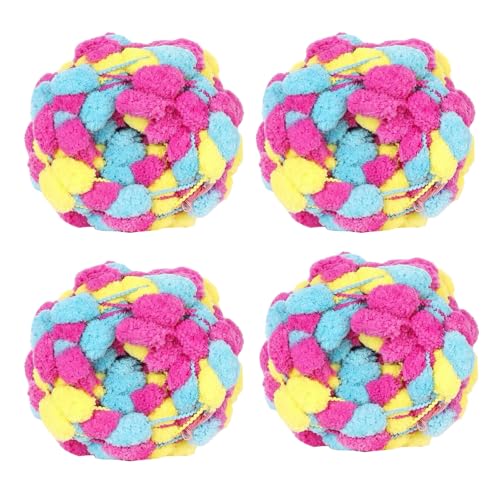 4 Knäuel Pom Bomb Garn, 100 % Polyester, Pomp-A-Doodle Jelly Bean, Pom-Pom, Ballgarn zum Häkeln, Stricken, Decken, Matte, Haustiernest, 500 g (Buntschmetterling, L) von Gongxue