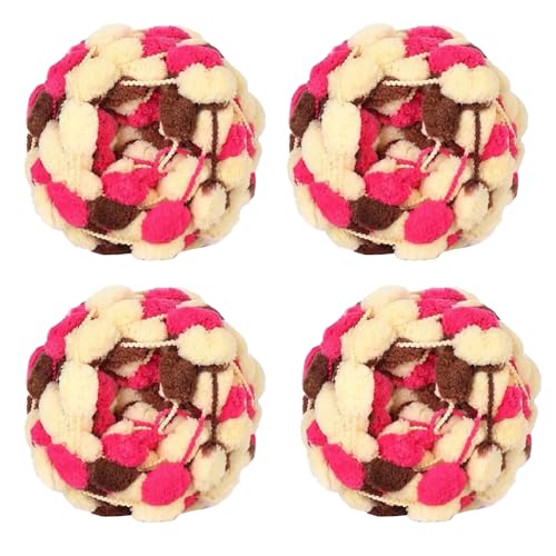 4 Knäuel Pom Bomb Garn, 100 % Polyester, Pomp-A-Doodle Jelly Bean POM-POM Ballgarn zum Häkeln, Stricken, Decken, Matte, Haustiernest, 500 g (Honigbraun, L) von Gongxue