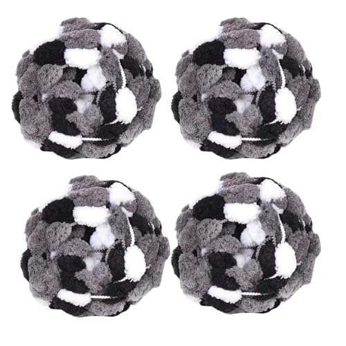 4 Knäuel Pom Bomb Garn, 100% Polyester, Pomp-A-Doodle Jelly Bean POM-POM Ballgarn zum Häkeln, Stricken, Decken, Matte, Haustiernest, 500 g (Lovely Panda, L) von Gongxue