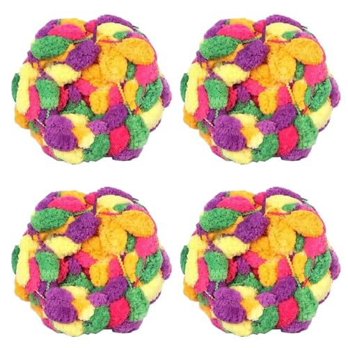 4 Knäuel Pom Bomb Garn, 100 % Polyester, Pomp-A-Doodle Jelly Bean POM-POM Ballgarn zum Häkeln, Stricken, Decken, Matte, Haustiernest, 500 g (Regenbogenbonbons, L) von Gongxue