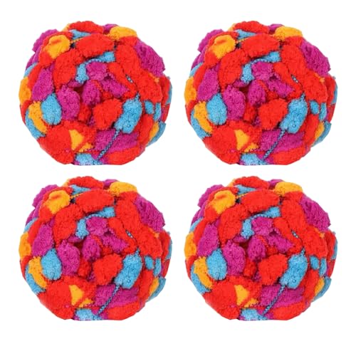 4 Knäuel Pom Bomb Garn, 100% Polyester, Pomp-A-Doodle Jelly Bean POM-POM Ballgarn zum Häkeln, Stricken, Decken, Matte, Haustiernest, 500 g (Riot Bunt, L) von Gongxue