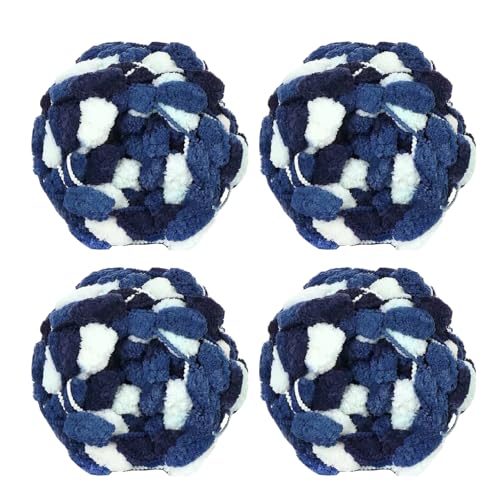 4 Knäuel Pom Bomb Garn, 100% Polyester, Pomp-A-Doodle Jelly Bean POM-POM Ballgarn zum Häkeln, Stricken, Decken, Matte, Haustiernest, 500 g (Star River Blue, L) von Gongxue