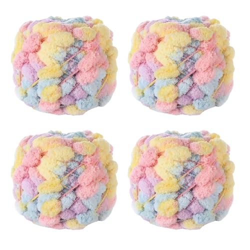 4 Knäuel Pom Bomb Garn, 100% Polyester, Pomp-A-Doodle Jelly Bean POM-POM Ballgarn zum Häkeln, Stricken, Decken, Matte, Haustiernest, 500 g (gesponnener Zucker, L) von Gongxue