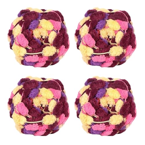 4 Knäuel Pom Bomb Garn, 100 % Polyester, Pomp-A-Doodle Jelly Bean POM-POM Knäuel Garn zum Häkeln, Stricken, Decken, Matte, Haustiernest, 500 g (Flow Dazzling, L) von Gongxue