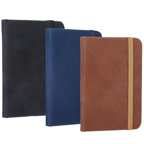 3 Stück A7 Leder Notizbuch Klein Notebook Pocketbook Kleines Notizbuch Mini Notizbuch Liniert Taschenbuch Mini Notizblock mit Gummiband Lesezeichenkleines Notizbuch mit Register （Schwarz Blau Braun） von GooDengFull