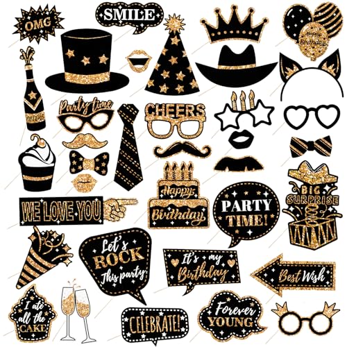 36 Pcs Geburtstag Fotobox Accessoires Party Gadgets Fotobox Accessoires Weihnachten Party Zubehör Fotoboxen Party Accessoires Lustige Deko Fotobox Party Photo Props für Geburtstag Karneval Halloween von GooDengFull