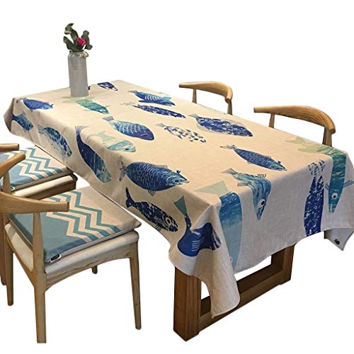 Blau Baumwolle Und Leinen Tischdecke Rechteckig Couchtisch Mat Fisch Gruppe Ozean Tischtuch Tischdecke Antiverbrühschutz for Hotel Or Home Use (Size : 140 * 195cm) von Good home