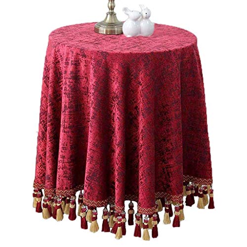 Französisch High End Runde Tischdecke Stoff, Rund Home Europäische Tischdecke Tischdecke Red Couchtisch Tisch Tisch Mat Fringe Dekoration (Size : Diameter:160cm) von Good home