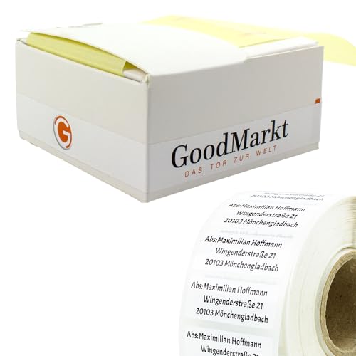 GoodMarkt 250 selbstklebende personalisierte Adressetiketten, 46x17 Wunschtext Namensaufkleber - Absender Etiketten für Briefe, Bücher, Schule, Büro -Adressaufkleber mit sticker selbst gestalten von GoodMarkt