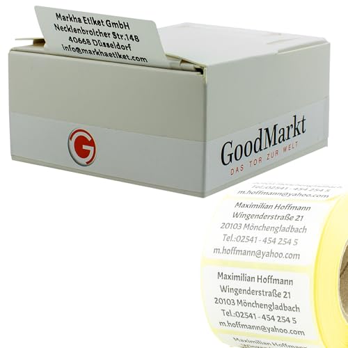 GoodMarkt 250 selbstklebende personalisierte Adressetiketten, 57x32 Wunschtext Namensaufkleber - Absender Etiketten für Briefe, Bücher, Schule, Büro -Adressaufkleber mit sticker selbst gestalten von GoodMarkt