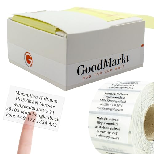 GoodMarkt 250 selbstklebende personalisierte Adressetiketten, 60x30 Kunststoff transparent, wasserfestes und reißfestes Adressaufkleber mit sticker, Absender Etiketten für Briefe, Bücher, Schule, Büro von GoodMarkt