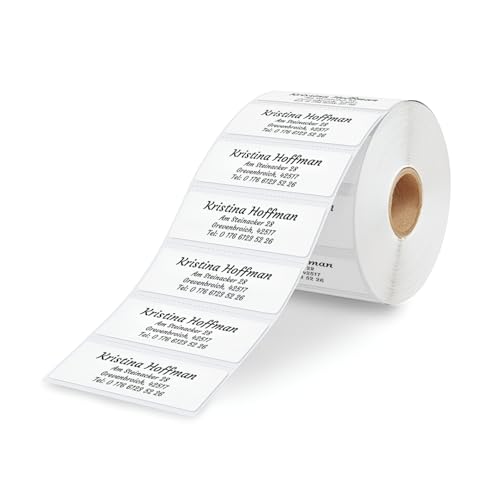 GoodMarkt selbstklebende personalisierte Adressetiketten | 46x17 mm, ab 50 Labels/Rolle, weißes Papier | bestehend aus 1 bis 5 Zeilen mit Ihrem Wunschtext | Namensaufkleber für Briefe, Schulsachen von GoodMarkt