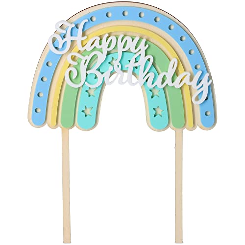 Goodtimes Cake Topper Regenbogen "Happy Birthday" Stern 19,5cm x 15cm Holz Acryl von Goodtimes