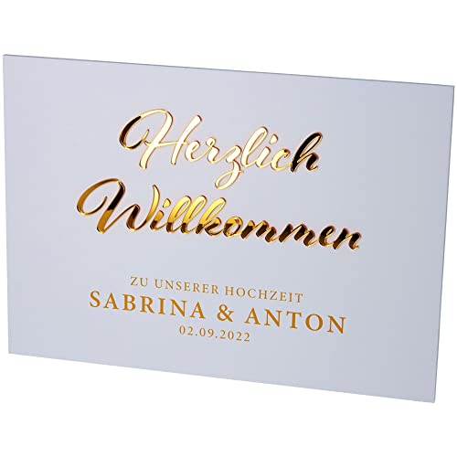 Goodtimes Willkommensschild Hochzeit mit persönlichen Namen & Datum 42x30 Gold von Goodtimes