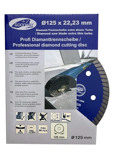 Profi Diamant-Trennscheibe ultra dünn, Ø 125 mm x 22,23mm, Fliesenscheibe/Fliesentrennscheibe von Goodway