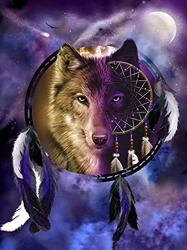 Goofong 5D Diamant Painting Tier, DIY Diamond Painting Wolf Full Runde Diamant Painting Bilder Set Malerei Strass Stickerei Home Wand Decor 30x40cm von Goofong