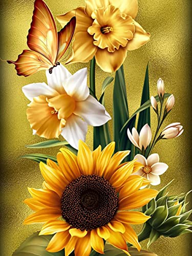 Goofong Diamond Painting Sunflower Pflanze für Erwachsene - DIY 5D Diamant Malerei Schmetterling Kit mit Vollbohrer, Strasssteine, Kreuzstich, Mosaik Gemälde - Home Wand Dekor - 30x40cm von Goofong