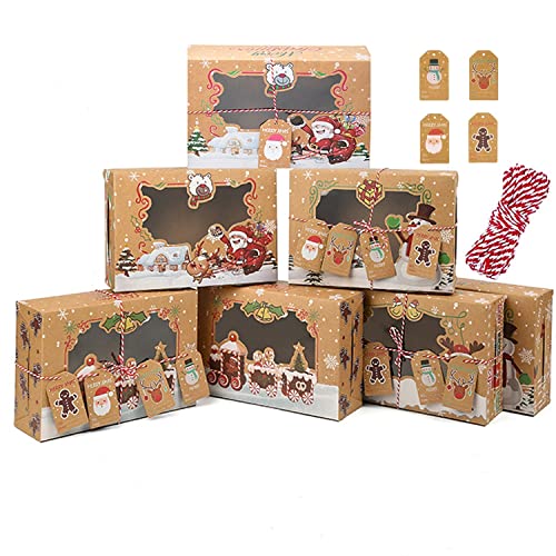 Goomp Geschenkbox Weihnachten, 24 Stück Keksboxen Weihnachtsboxen Keksschachtel mit Sichtfenster und DIY Karten Verpackung Papiertüten für Gebäck, Muffin, Macarons, Süßigkeiten Box von Goomp