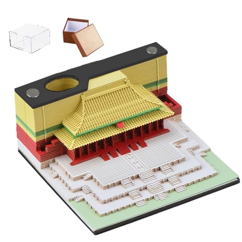 Goowafur 3D-Notizblock, Haftnotizen, 3D-Notizblock mit Schnitzerei - Mit Stifthalter Schnitzkunst-Notizblock im chinesischen Stil - 3D-Notizblöcke, Notizkarten, nicht klebende Notizzettel, von Goowafur