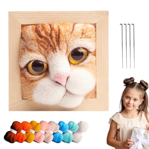 Goowafur DIY Nadelfilz-Set,Katzen-Nadelfilz-Sets - Katzenkopf-Fotorahmen-Filzset für Erwachsene,Wolltier-Katzenfilzzubehör mit Schritt-für-Schritt-Anleitung für Weihnachten, Geburtstag von Goowafur