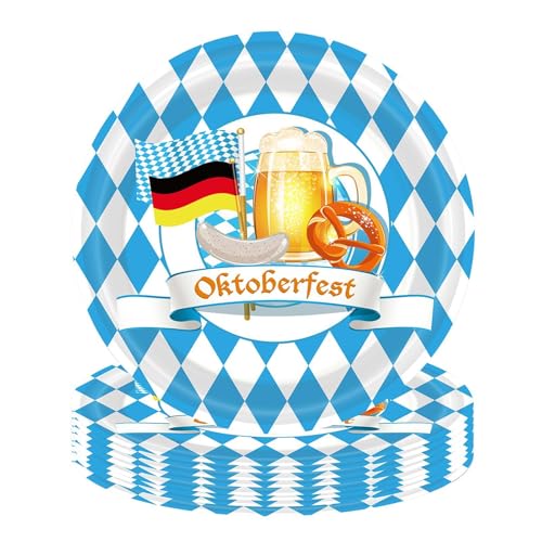 Oktoberfest Tischdeko Set,Oktoberfest-Geschir,Designzubehör mit blau-weißer Flagge und Karomuster für Oktoberfestparty Grillparty von Goowafur