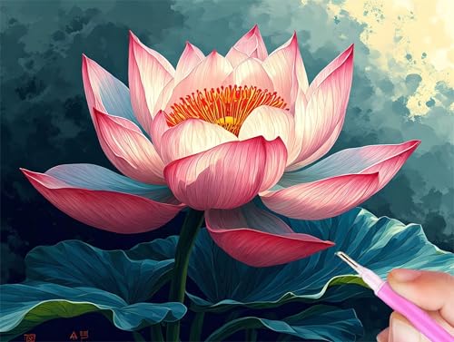 5D Diamond Painting Abstrakt Diamant Painting Bilder Lotus Diamond Painting Erwachsene Bastelset, DIY Diamant Kunst Malerei Stickerei Kreuzstich Paintings Set, Deko Wohnzimmer Geschenke 50x70cm Y-52 von Gooxehuu