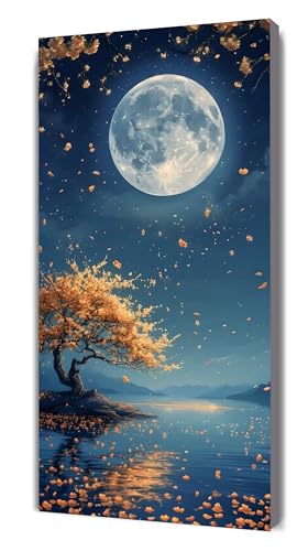 5D Diamond Painting Erwachsene Mond Diamant Painting Bilder Anfänger, DIY Vollbohrer Szene Diamanten Malerei Kristall Stickerei Kreuzstich, Basteln Erwachsene Set, Wand Deko Wohnzimmer 35x70cm G-486 von Gooxehuu