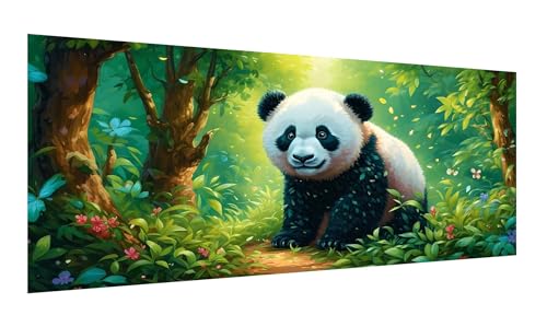 5D Diamond Painting Erwachsene Tier Diamant Painting Bilder Anfänger, DIY Vollbohrer Panda Diamanten Malerei Kristall Stickerei Kreuzstich, Basteln Erwachsene Set, Wand Deko Wohnzimmer 70x35cm G-603 von Gooxehuu