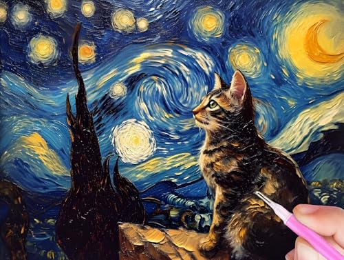 5D Diamond Painting Katze Diamant Painting Bilder Sternenhimmel Diamond Painting Erwachsene Bastelset, DIY Diamant Kunst Malerei Stickerei Kreuzstich Paintings Set, Geschenke Mädchen 90x130cm Y-815 von Gooxehuu