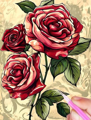 5D Diamond Painting Rose Diamant Painting Bilder Blume Diamond Painting Erwachsene Bastelset, DIY Diamant Kunst Malerei Stickerei Kreuzstich Paintings Set, Deko Wohnzimmer Geschenke 90x130cm Y-821 von Gooxehuu