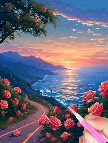 5D Diamond Painting Rose Diamant Painting Bilder Sonnenuntergang Diamond Painting Erwachsene Bastelset, DIY Diamant Kunst Malerei Stickerei Kreuzstich Paintings Set, Geschenke Mädchen 30x40cm Y-825 von Gooxehuu