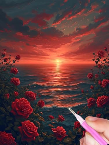 5D Diamond Painting Rose Diamant Painting Bilder Sonnenuntergang Diamond Painting Erwachsene Bastelset, DIY Diamant Kunst Malerei Stickerei Kreuzstich Paintings Set, Geschenke Mädchen 30x40cm Y-826 von Gooxehuu