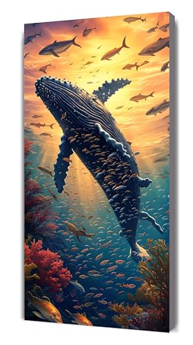 Diamond Painting Erwachsene, Tier Diamant Painting Bilder Elefant, 5D DIY Diamant Malerei Kunst Stickerei Set, Diamond Painting Bilder, Hai Diamond Painting XXL 50x100cm, Home Wanddeko Geschenke G-94 von Gooxehuu