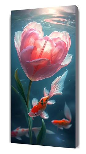 Diamond Painting Fisch Diamant Painting Bilder für Erwachsene, 5D DIY Tulpe Diamanten Malerei Kunst Kristall Stickerei Kreuzstich Zubehör Basteln Mädchen Geschenke, Wand Deko Wohnzimmer 40x80cm G-474 von Gooxehuu