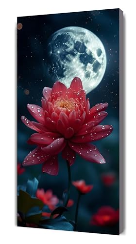 Diamond Painting Mond Diamant Painting Bilder für Erwachsene, 5D DIY Blume Diamanten Malerei Kunst Kristall Stickerei Kreuzstich Zubehör Basteln Mädchen Geschenke, Wand Deko Wohnzimmer 40x80cm G-485 von Gooxehuu